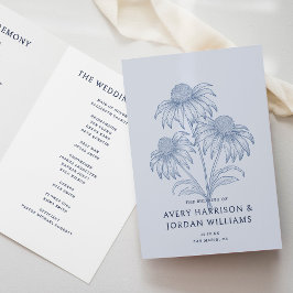 Elegant Coneflower Botanical Dusty Blue Bröllop Program