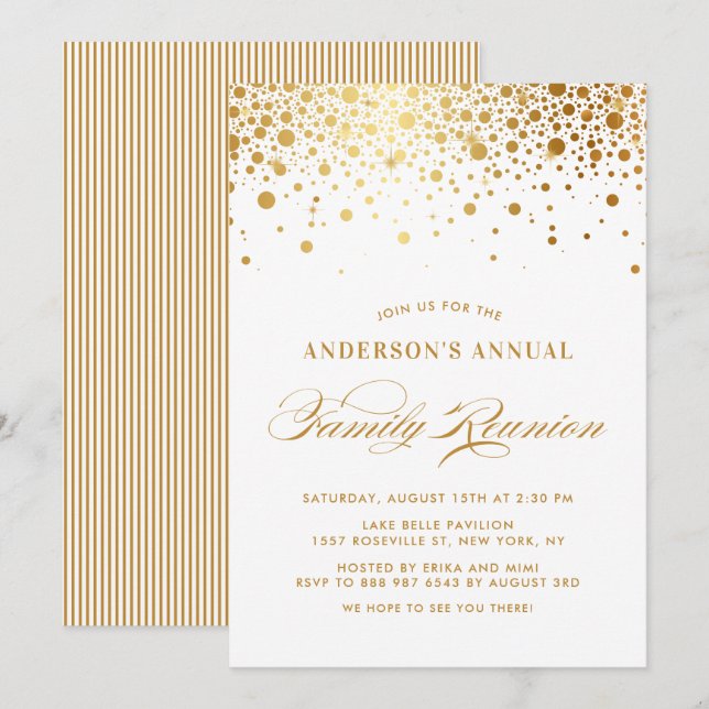 Elegant Confetti Dots Gold Foil Family Reunion Inbjudningar (Fram/baksida)