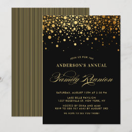 Elegant Confetti Gold Foil Black Family Reunion Inbjudningar