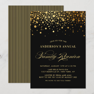 Elegant Confetti Gold Foil Black Family Reunion Inbjudningar
