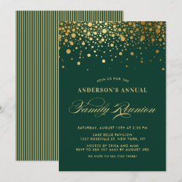 Elegant Confetti Gold Foil Grönt Family Reunion Inbjudningar