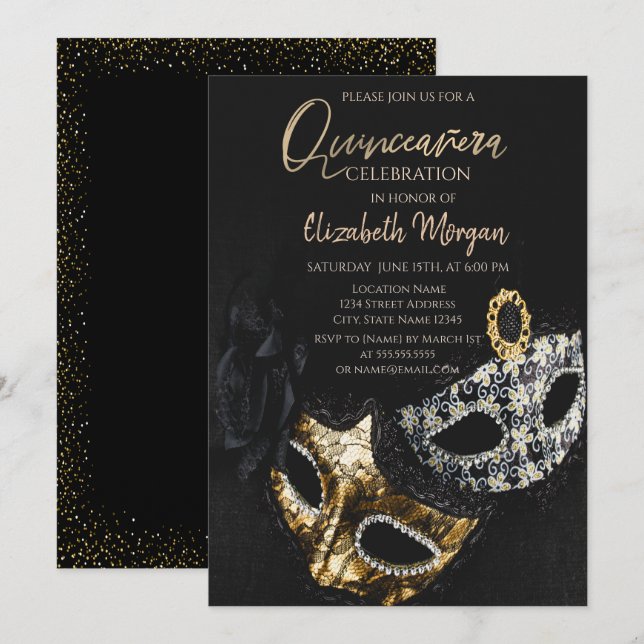 Elegant Confetti Masque,Masquerad Quinceañera Inbjudningar (Fram/baksida)