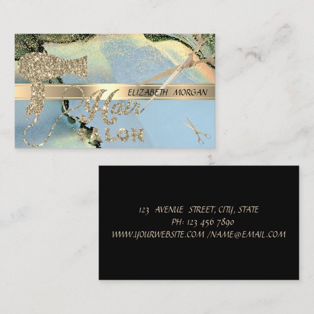 Elegant confetti,sax,Hairdryer Alcohol bläck Visitkort (Fram/baksida)