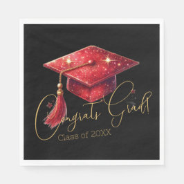 Elegant Congrats Grad Artwork in Red, Gold & Black Pappersservett