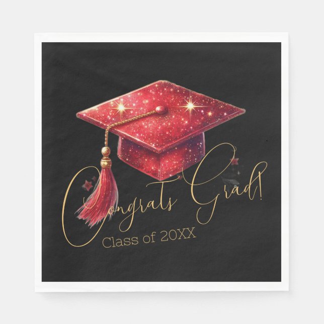Elegant Congrats Grad Artwork in Red, Gold & Black Pappersservett (Framsidan)
