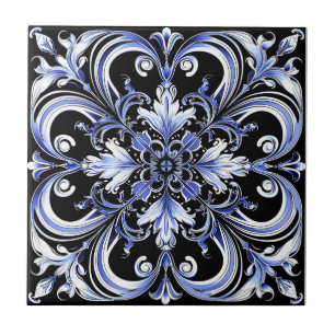 Elegant Contemporary Modern Ornate Azure Kakelplatta