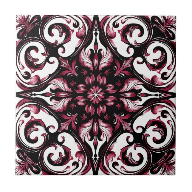 Elegant Contemporary Modern Ornate Burgundy Kakelplatta (Framsidan)