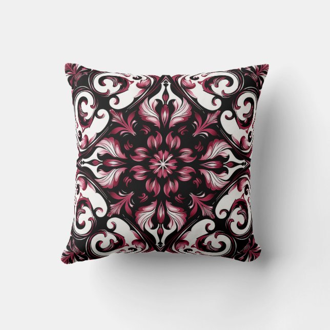 Elegant Contemporary Modern Ornate Burgundy Kudde (Baksida)