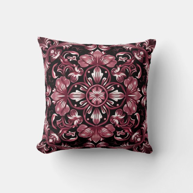 Elegant Contemporary Modern Ornate Burgundy Kudde (Framsida)