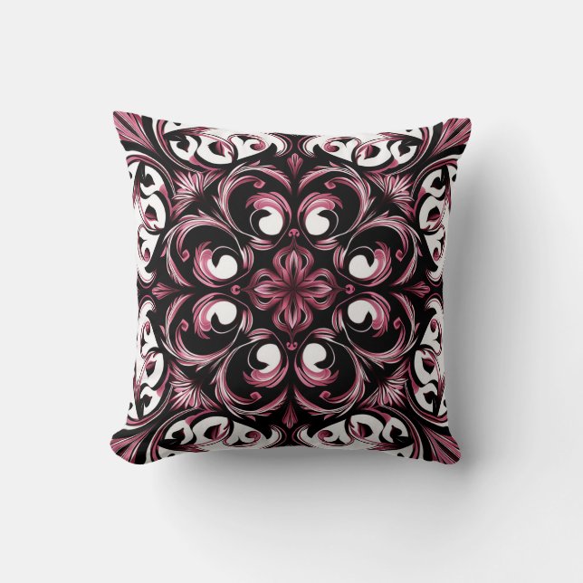 Elegant Contemporary Modern Ornate Burgundy Kudde (Framsida)
