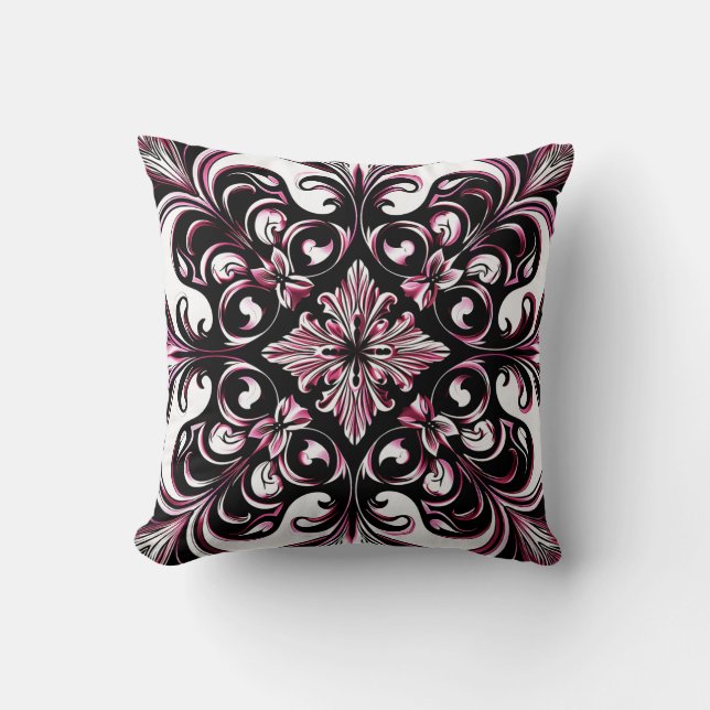 Elegant Contemporary Modern Ornate Burgundy Kudde (Framsida)