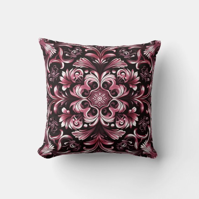 Elegant Contemporary Modern Ornate Burgundy Kudde (Framsida)