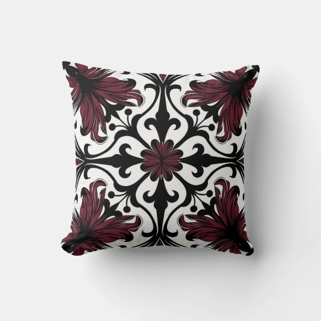 Elegant Contemporary Modern Ornate Burgundy Kudde (Framsida)