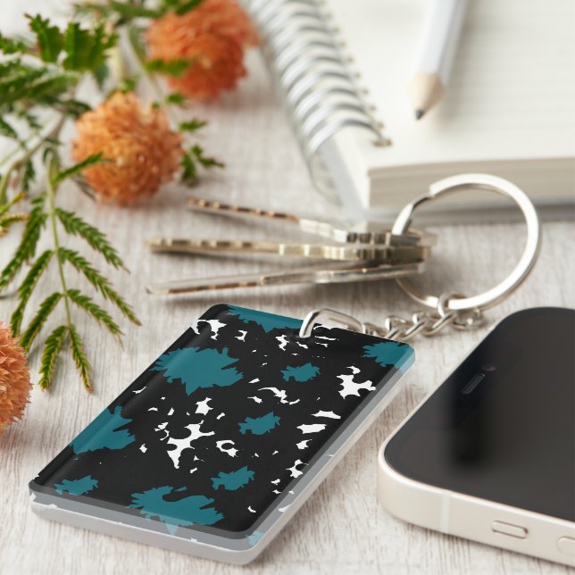 Elegant Contrast – Teal & Black Abstract Keychain (Högra Framsidan)