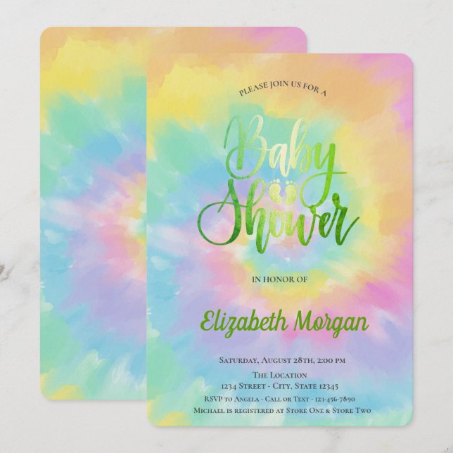 Elegant Cool Baby Shower Tie Dye  Inbjudningar (Fram/baksida)