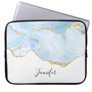 Elegant Cool Blue Agate med Guld Glitter Band Laptop Fodral