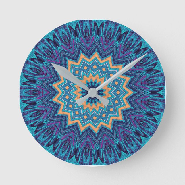 elegant cool blue mandala carpet pattern rund klocka (Framsida)