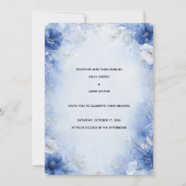 Elegant Cool Blue Watercolor Blommig Bröllopsinbju Inbjudningar