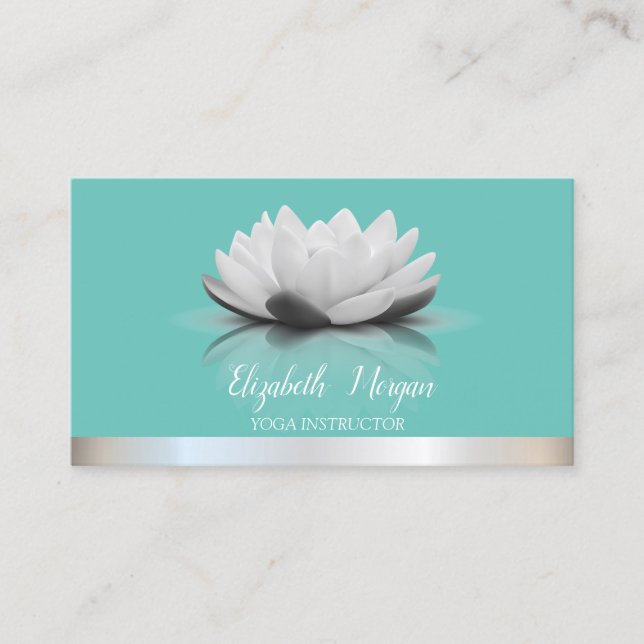 Elegant Cool Lotus Silverrand Turkos Yoga Visitkort (Framsida)