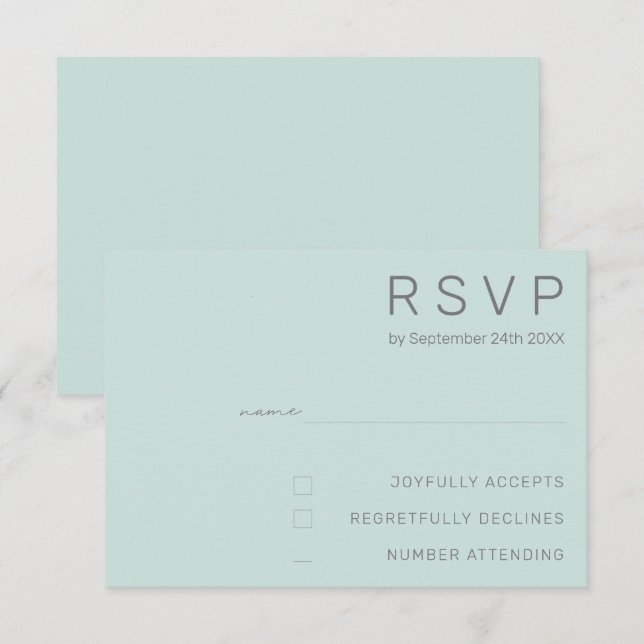 Elegant Cool Mint Minimal Modern Bröllop  RSVP  Inbjudningar (Fram/baksida)