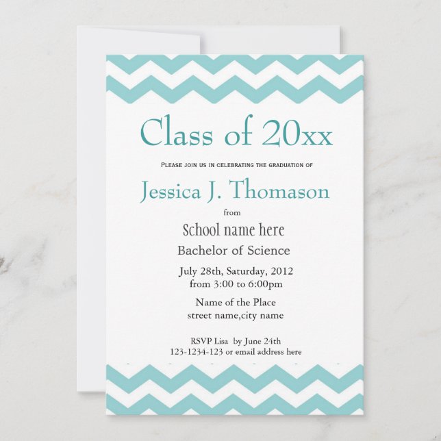 elegant,coola blått chevron-foto studenten inbjudningar (Framsida)