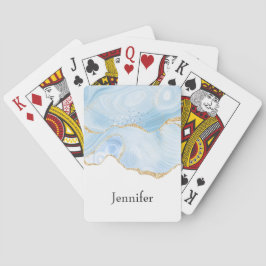 Elegant Coola Blue Agate med Guld Glitter Ribbon Casinokort