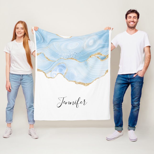 Elegant Coola Blue Agate med Guld Glitter Ribbon Fleecefilt (På plats)