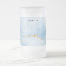 Elegant Coola Blue Agate med Guld Glitter Ribbon Frostat Ölglas