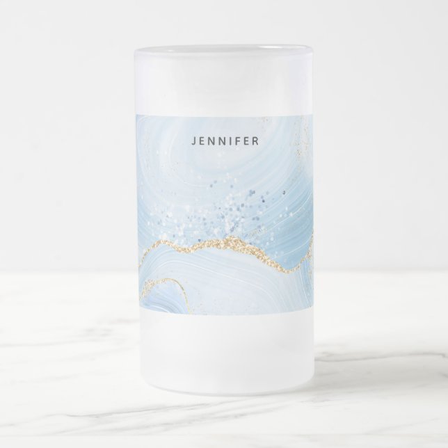 Elegant Coola Blue Agate med Guld Glitter Ribbon Frostat Ölglas (Center)