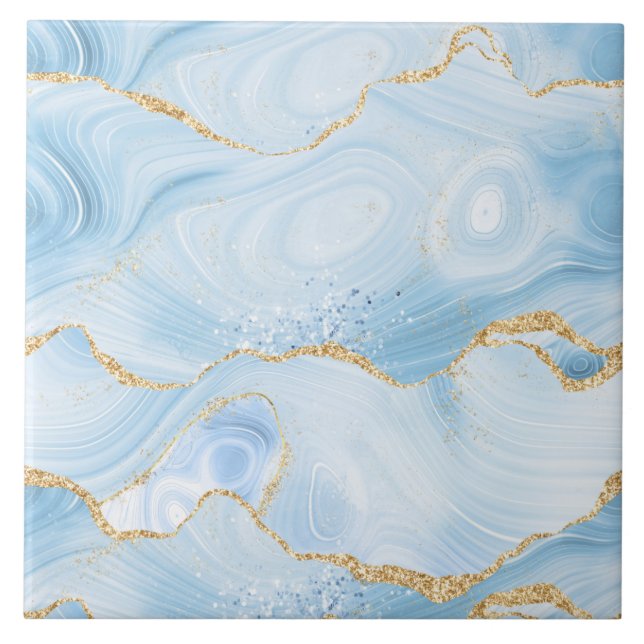 Elegant Coola Blue Agate med Guld Glitter Ribbon Kakelplatta (Framsidan)