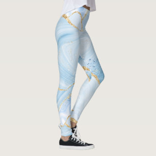 Elegant Coola Blue Agate och Guld Glitter Ribbon Leggings