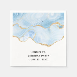 Elegant Coola Blue Agate och Guld Glitter Ribbon Pappersservett