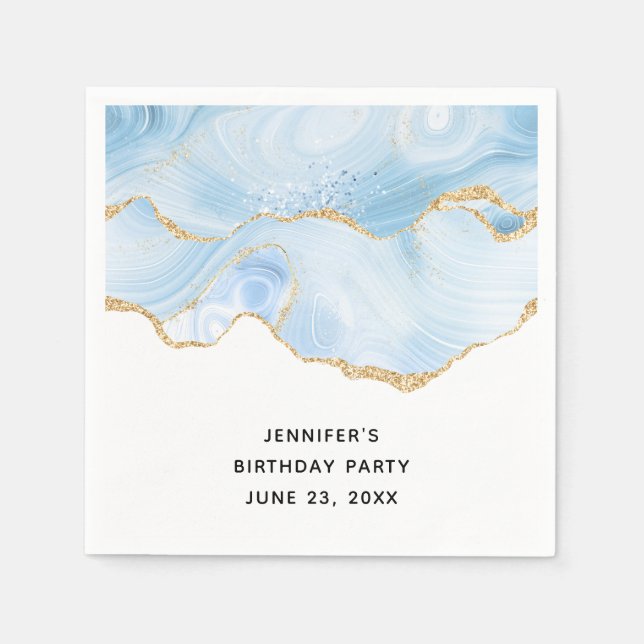Elegant Coola Blue Agate och Guld Glitter Ribbon Pappersservett (Framsidan)