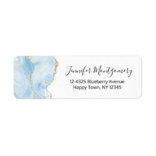Elegant Coola Blue Agate och Guld Glitter Ribbon Returadress Etikett