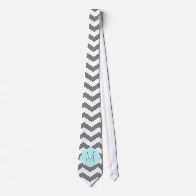 Elegant, coola, grått-chevron monogram slips (Framsida)
