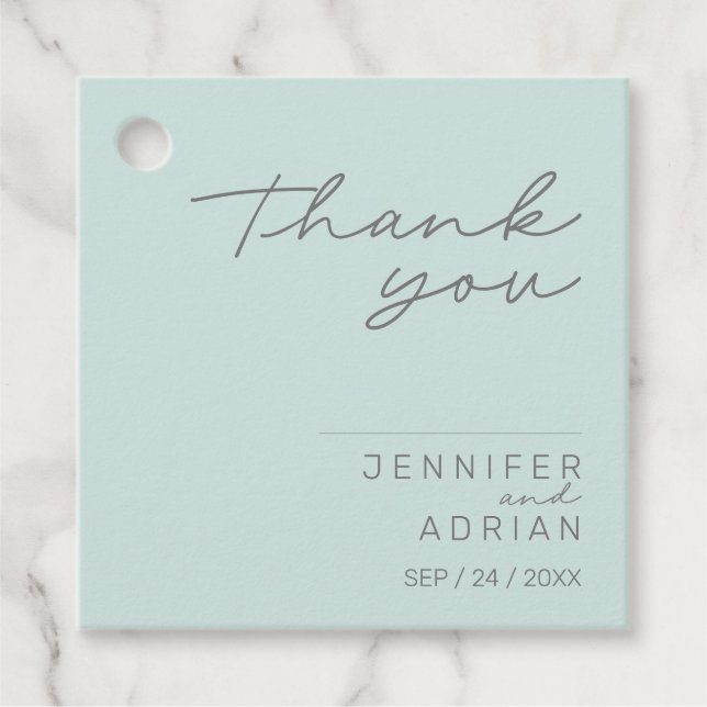 Elegant Coola Mint Minimal Tack Bröllop Gåvor Etiketter (Framsida)
