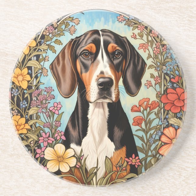 Elegant Coonhound Färgrik Blomma Underlägg (Framsidan)