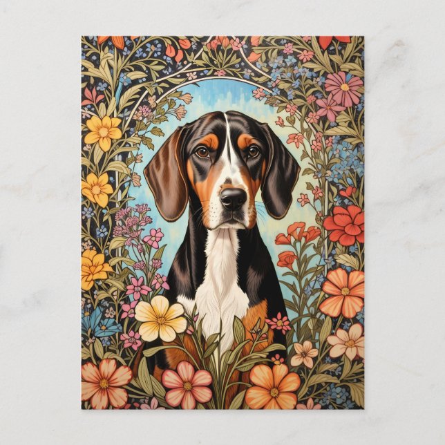 Elegant Coonhound Färgrik Blomma Vykort (Framsida)
