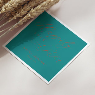 Elegant Cooper Script Teal Bröllop Napkins Pappersservett