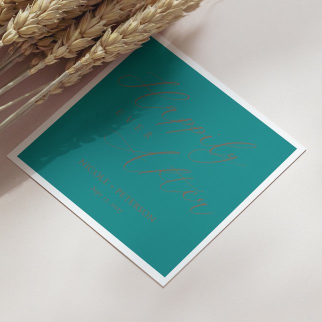 Elegant Cooper Script Teal Bröllop Napkins Pappersservett (Personalized Elegant Cooper Script Teal Wedding Napkins)