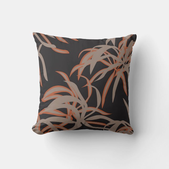 Elegant Copper and Black Tropical Leaf Throw Pillo Kudde (Framsida)