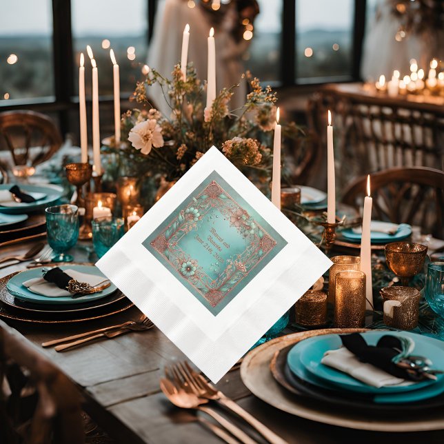 Elegant Copper and Turcoise Coining Luncheon Pappersservett (Skapare uppladdad)