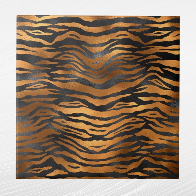 Elegant Copper Black Tiger Animal Print Kakelplatta (Skapare uppladdad)