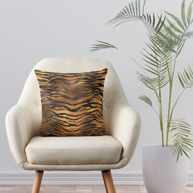Elegant Copper Black Tiger Animal Print Kudde (Skapare uppladdad)