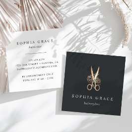 Elegant Copper Blommigt Scissors Logotyp Hairstyli Fyrkantigt Visitkort