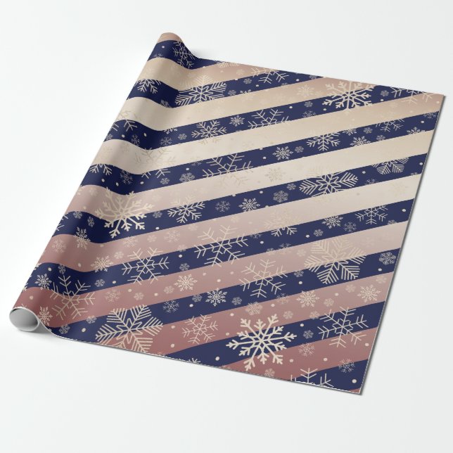 Elegant Copper Blue-Julsnöflake Mönster  Presentpapper (Utrullad)