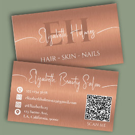 Elegant Copper Brown Monogram Makeup Artist QR Visitkort