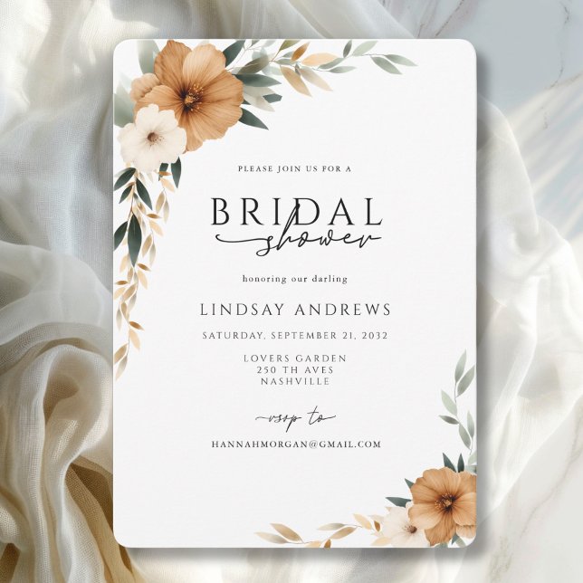 Elegant Copper & Earthy Botanical Bridal Shower Inbjudningar (Elegant Copper & Earthy Botanical Bridal Shower Invitation)
