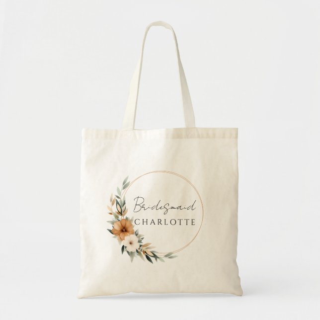 Elegant Copper & Earthy Botanical Bridesmaid Tygkasse (Framsidan)