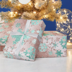 Elegant Copper & Mint Jul Snowflake Mönster Presentpapper